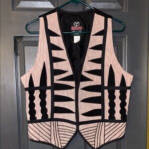 Black and Tan Geometric Vest with V-Neck